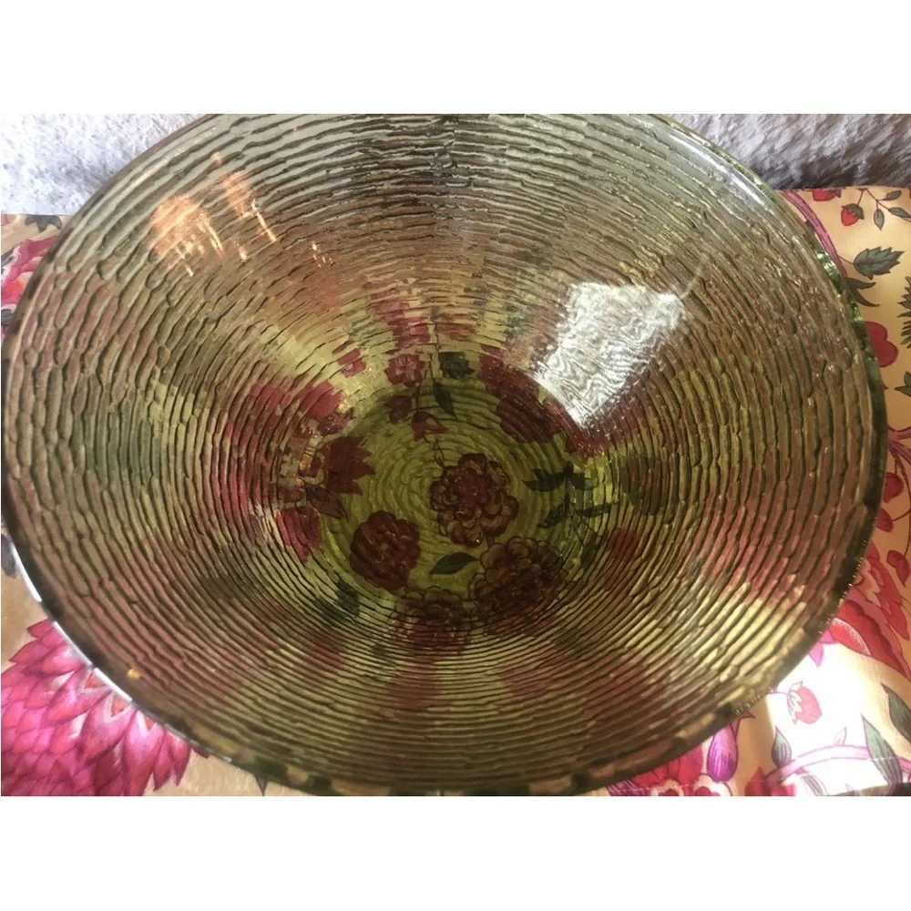 Vintage MCM Anchor Hocking Soreno Avocado Green Salad Chips Serving Bowl Ribbed‎